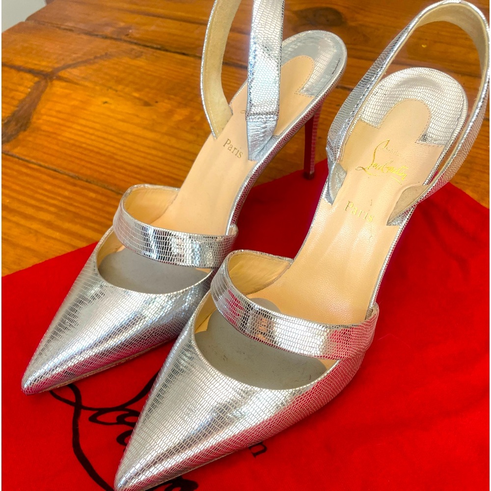 Christian Louboutin Laminiato Dino sling back pumps silver